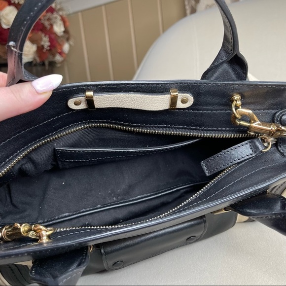 CHLOE Alice Cream & Black Leather Convertible Satchel Bag Handbag Shoulder Strap - Picture 6 of 9